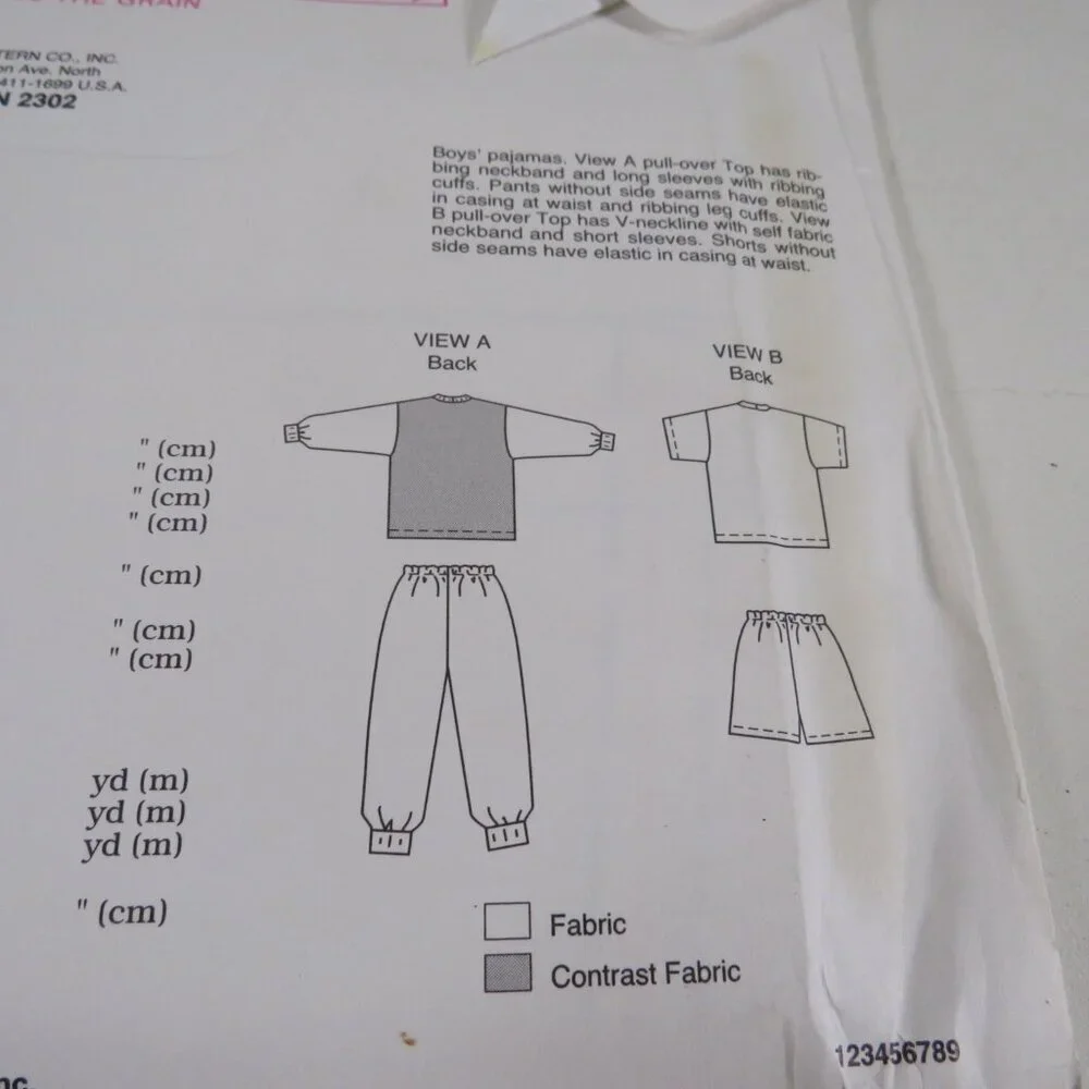Kwik Sew 2302 clothing pattern Boys UNCUT Pajama top and pants, sweats, shorts